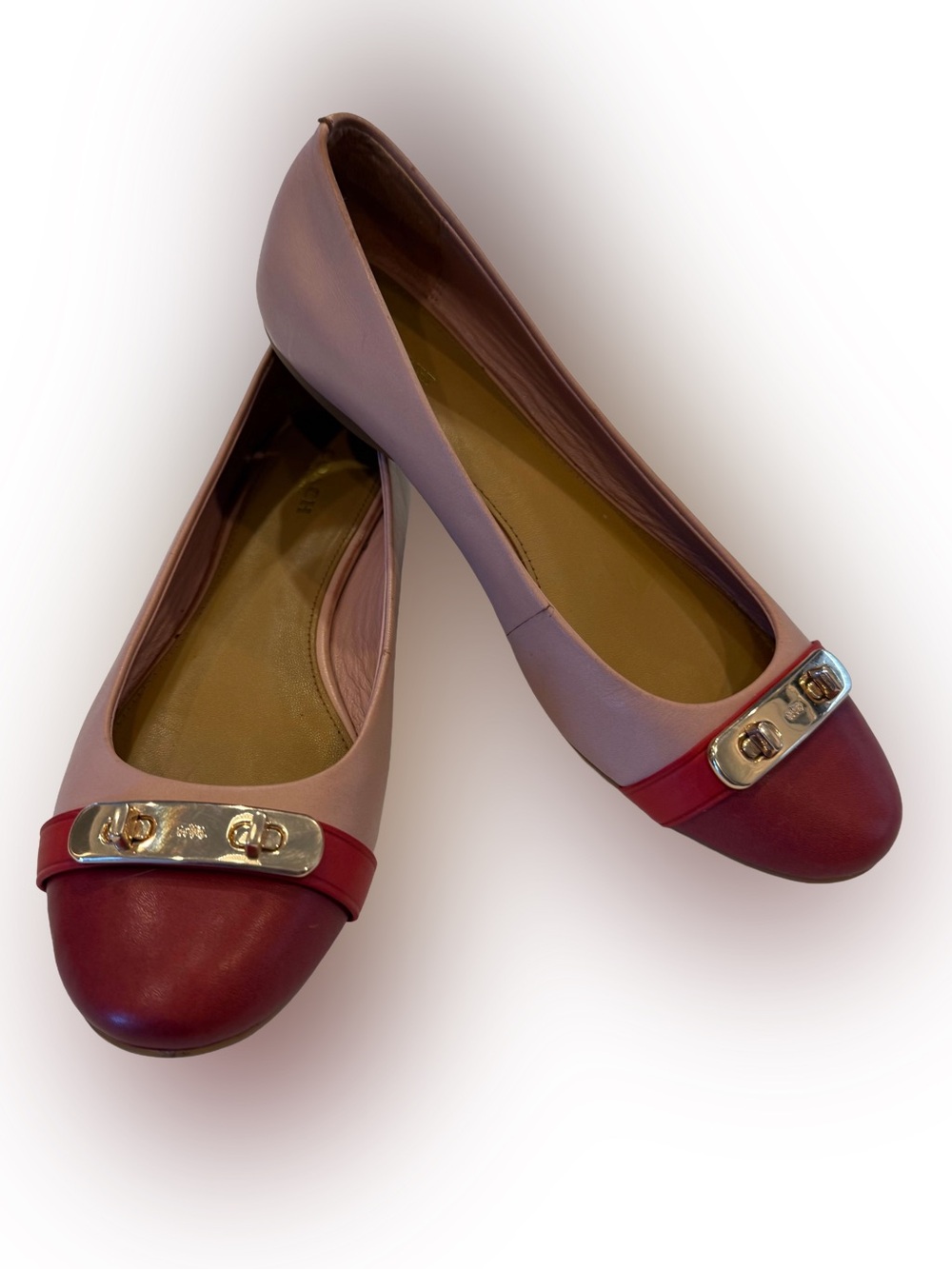 Coach Women’s Oswald Color Block Ballet Flats Pink Red Turnlock Accent Sz 8